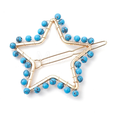 2Pcs Moon & Star Alloy with Synthetic Turquoise Hollow Hair Barrettes PHAR-JH00105-01-1
