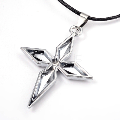 Cross Leather Pendant Necklaces for Women X-NJEW-P127-042AS-1