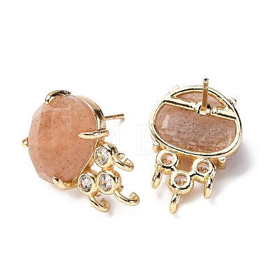 Brass Micro Pave Cubic Zirconia Stud Earring Findings with Natural Sunstone KK-Z096-05G-04-1