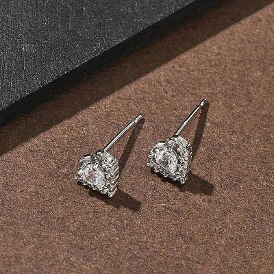 Brass Micro Pave Clear Cubic Zirconia Stud Earrings for Women EJEW-F403-04P-1