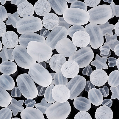 100Pcs 5 Style Transparent Frosted Acrylic Beads FACR-PJ0001-02-1