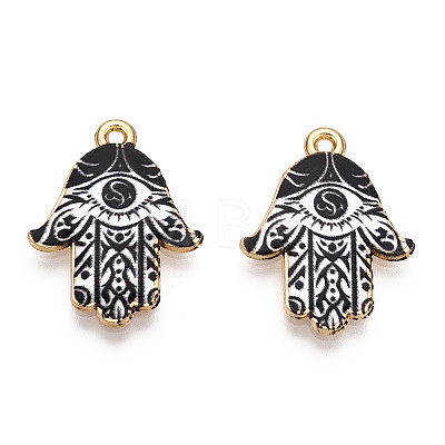 Printed Light Gold Tone Alloy Pendants ENAM-N056-206J-1