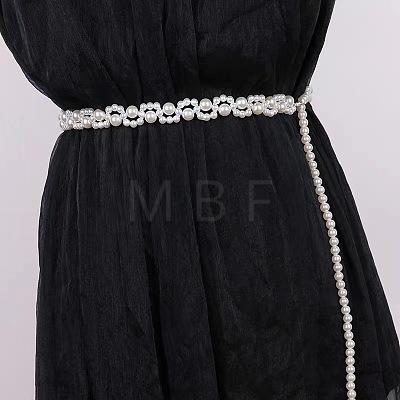 Alloy & Plastic Imitation Pearl Round Beaded Belly Waist Chains for Women WG2149B-01-1