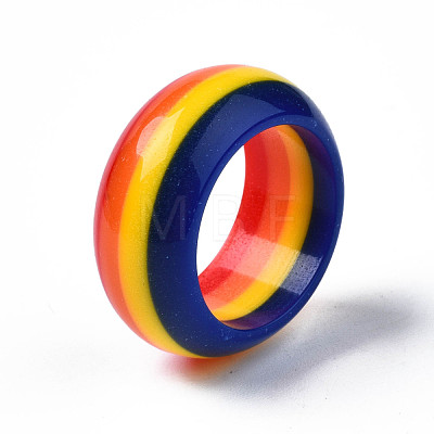 Resin Chunky Stripe Pattern Finger Ring for Women RJEW-T022-007-1