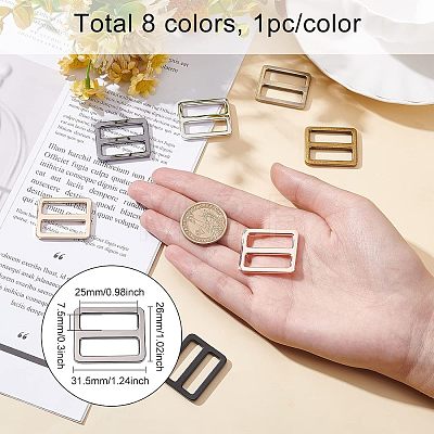 Olycraft 8Pcs 8 Colors Zicn Alloy Slider Buckles FIND-OC0002-01-1