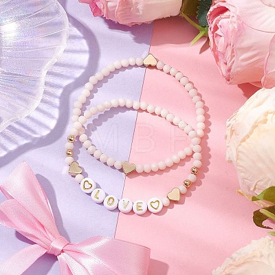 2Pcs 2 Styles Frosted Faceted Glass Beaded Stretch Bracelet Sets BJEW-JB10452-03-1