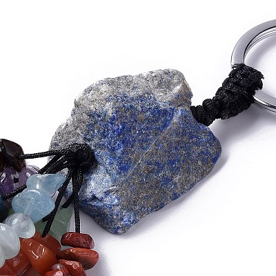Natural Lapis Lazuli Nugget with Mixed Gemstone Chips Tassel Keychains KEYC-P012-02P-05-1