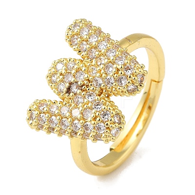 Rack Plating Letter Brass Micro Pave Clear Cubic Zirconia Adjustable Rings for Women KK-S391-03G-W-1