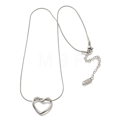 201 Stainless Steel Hollow Heart Pendant Snake Chain Necklaces for Women NJEW-B124-02P-1