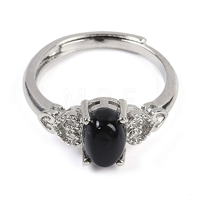 Oval Natural Black Agate Adjustable Rings RJEW-Q819-01P-09-1