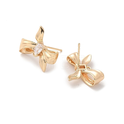 Brass Clear Cubic Zirconia Stud Earrings Finding for Women KK-A244-13B-G-1