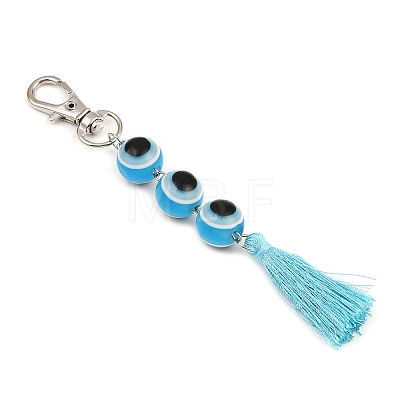 Resin Evil Eye Round Bead & Polyester Tassel Pendant Decorations HJEW-JM04165-01-1