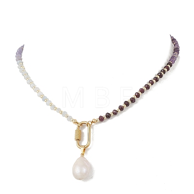 Natural Baroque Keshi Pearl Nuggets Pendant Dyed Natural Malaysia Jade Faceted Rondelle Beaded Necklaces for Women NJEW-JN06019-1