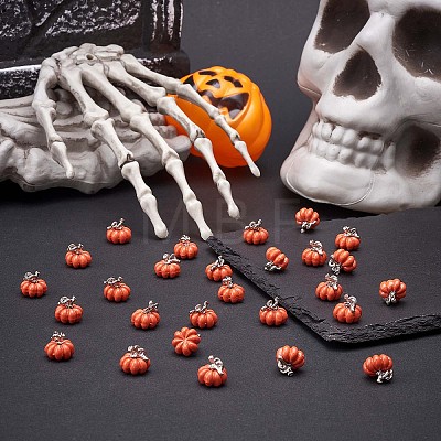 30 Pieces Pumpkin Charms Pendants Thanksgiving Pumpkin Charms Alloy Enamel Charm for Jewelry Necklace Bracelet Earring Making Crafts JX294A-1
