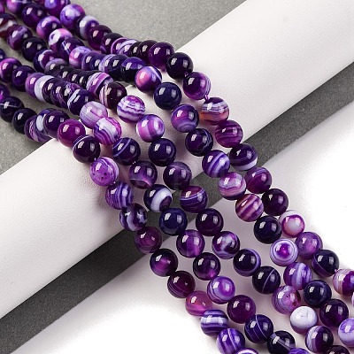 Natural Striped Agate/Banded Agate Beads Strands G-H037-A02-03-1