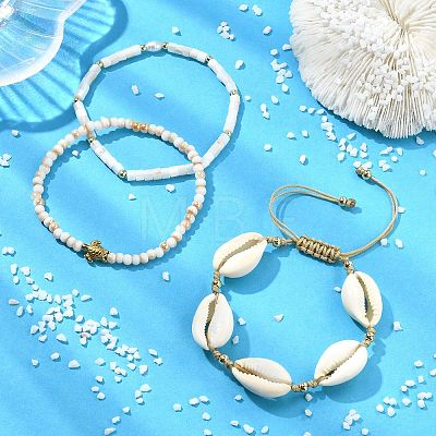 3Pcs 3 Styles Natural Mixed Cowrie Shell Beads Adjustable Bracelets BJEW-JB13915-1