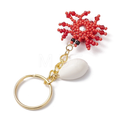 Crab Glass Seed Beads Pendant Keychain HJEW-MZ00106-01-1