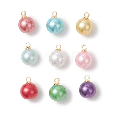 Baking Paint Pearlized Glass Pearl Round Charms PALLOY-JF04787-1