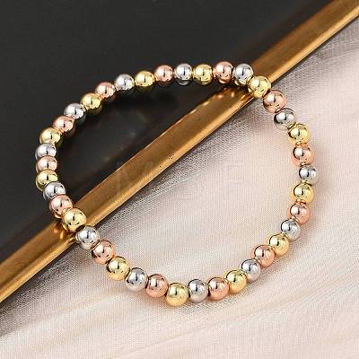 Brass Round Beaded Stretch Bracelets for Men Women BJEW-B148-05C-M-1