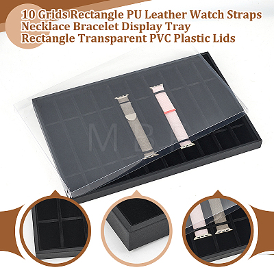  10 Grids Rectangle PU Leather Watch Straps Necklace Bracelet Display Tray ODIS-NB0001-38B-1