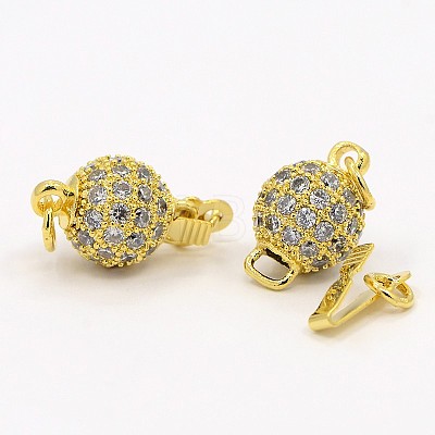 Round Brass Micro Pave Cubic Zirconia Box Clasps ZIRC-D027-02G-1