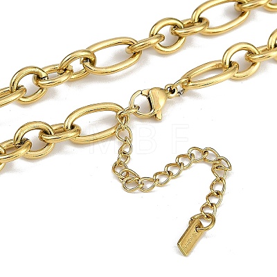 304 Stainless Steel Lock Pendant Figaro Chain Necklaces NJEW-I129-02G-1