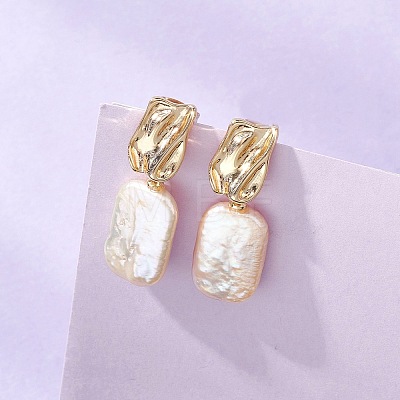 Rectangle Natural Keshi Pearl Dangle Stud Earrings EJEW-JE06975-1