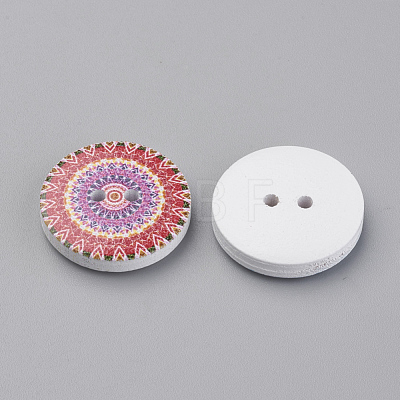 2-Hole Printed Wooden Buttons X-WOOD-S037-016-1