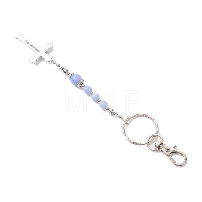 Cross Gemstone & Alloy Pendant Keychains KEYC-JKC01449-1