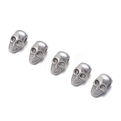 Antique Silver Tone Halloween Skull Tibetan Silver Alloy Beads X-AB-0922-1