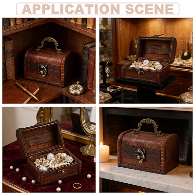 Retro Rectangle Wooden Storage Treasure Chests for Trinkets AJEW-WH0871-84A-1