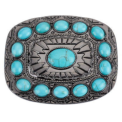 1Pc Rectangle Alloy & Synthetic Turquoise Buckles FIND-CL0002-38B-1