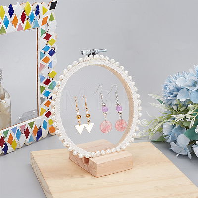 Retro Round Wooden Lace Fabric Earring Display Stands EDIS-WH0029-82-1