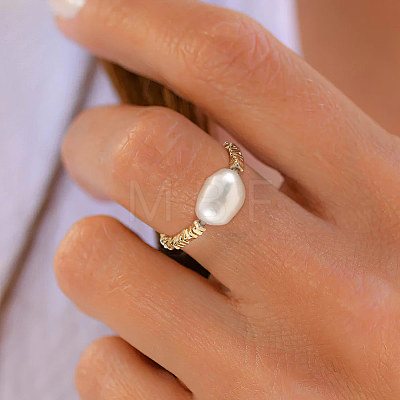 925 Sterling Silver with Natural Baroque Pearls Rings RJEW-Z030-03G-1