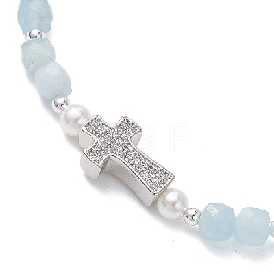 Natural Aquamarine Beaded Stretch Bracelets BJEW-JB13199-04-1