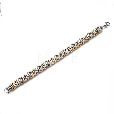 Ion Plating(IP) Two Tone 201 Stainless Steel Byzantine Chain Bracelet for Men Women BJEW-S057-86A-03-1