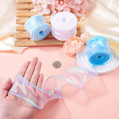 3Rolls 3 Styles Fishtail Yarn/Polyester Iridescent Ribbon for Bowknot Making OCOR-TA0004-19-1