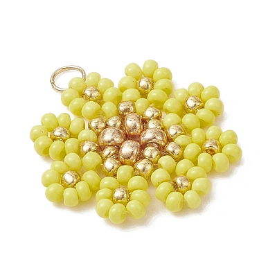 Glass Seed Beaded Flower Pendants PALLOY-MZ01181-02-1