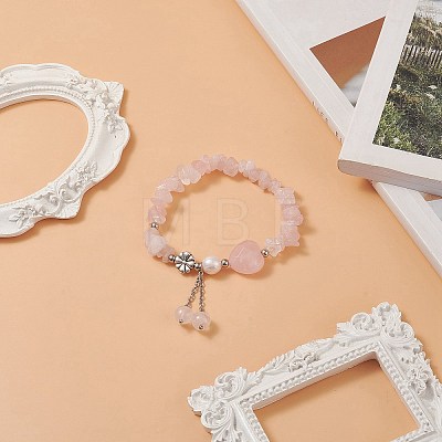 Natural Rose Quartz Charm Bracelets for Women BJEW-JB09926-02-1