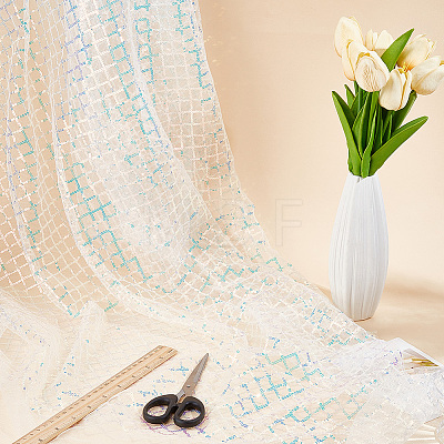 1M Polyester & PVC Sequined Mesh Fabric DIY-CY0003-54B-1