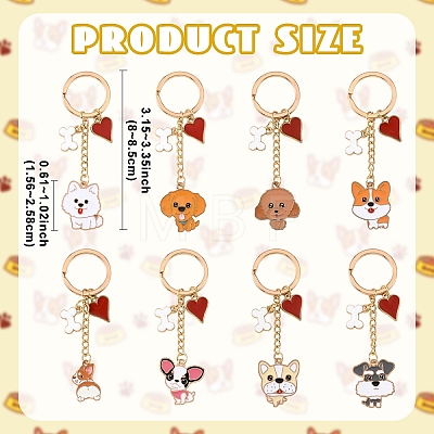 8Pcs 8 Styles Alloy Enamel Dog Heart Bone Pendant Keychain KEYC-YW00283-1
