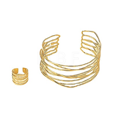 Alloy Multilayer Cuff Bangles & Cuff Rings Sets FS-WGC09BD-01-1