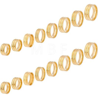 Unicraftale 16Pcs 8 Size 201 Stainless Steel Double Groove Band Ring for Men Women RJEW-UN0002-35G-1