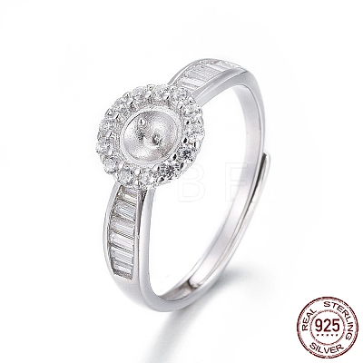 Adjustable Rhodium Plated 925 Sterling Silver Finger Design Ring Mounts Fittings with Pearl Seat STER-F048-07P-1