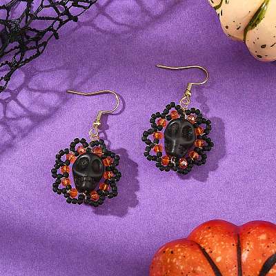 Halloween Gothic Synthetic Turquoise Skull Dangle Earrings EJEW-MZ00807-1