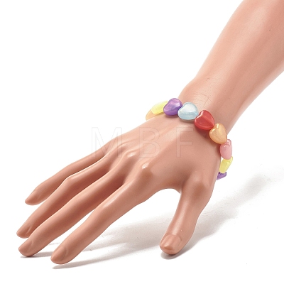 Candy Color Heart Beaded Stretch Bracelet for Women BJEW-JB07631-1