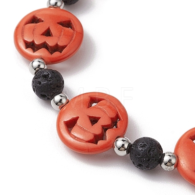 Halloween Pumpkin Synthetic Turquoise & Natural Lava Rock Beaded Stretch Bracelets BJEW-TA00487-1