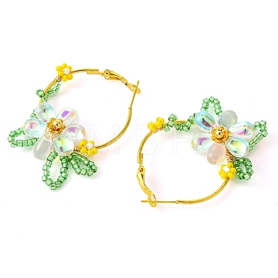 Woven Glass Flower Huggie Hoop Earring EJEW-MZ00235-05-1