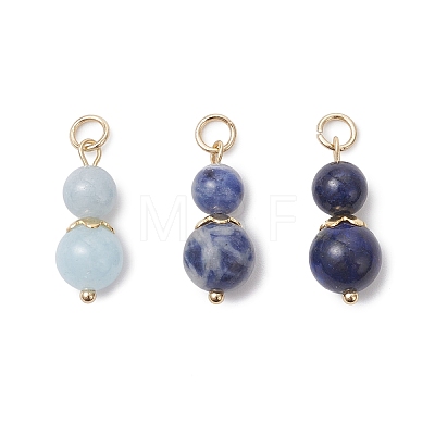 3Pcs 3 Styles Dyed Natural Quartz & Blue Spot Jasper & Lapis Lazuli Round Beaded Pendants PALLOY-JF04701-01-1