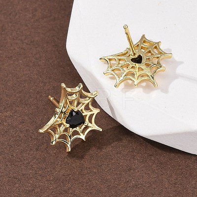 Brass Micro Pave Cubic Zirconia Stud Earrings EJEW-Z156-02G-02-1
